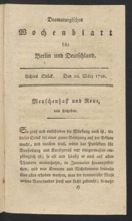 Achtes Stück. Den 10. März 1792