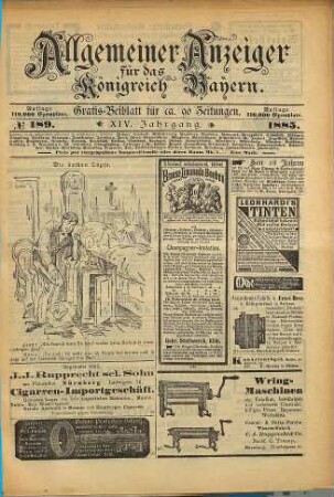 Allgemeiner Anzeiger für das Königreich Bayern : Beiblatt für 85 bayerische Zeitungen. 1885 = No. 189 - 197 = Jg. 14