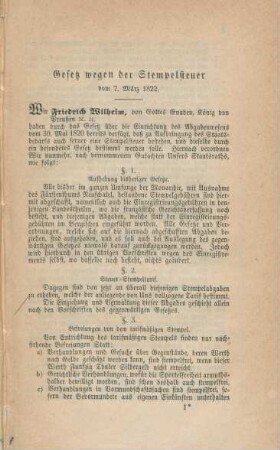 Gesetz wegen der Stempelsteuer.