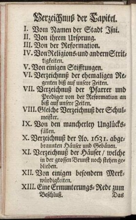 Verzeichnuß der Capitel.