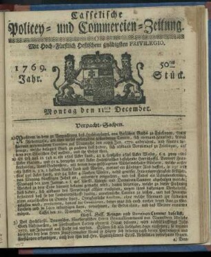 50tes Stueck, Montag den 11ten December 1769