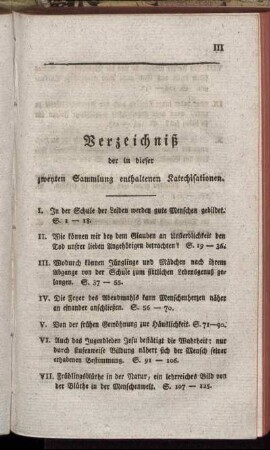 Verzeichniß der in dieser zweyten Sammlung enthaltenen Katechisationen.