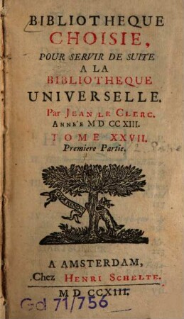 Bibliothèque Choisie, Pour Servir De Suite À La Bibliothèque Universelle, 27,1
