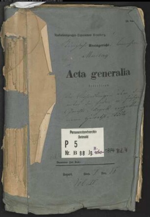 Belegakte zu den Zivilstandsregistern der Juden mit den Orten Beringhausen, Canstein, Giershagen, Heddinghausen, Leitmar, Madfeld, Marsberg, Niedermarsberg, Obermarsberg, Padberg und Udorf (H 1860-1874 Bd.4)
