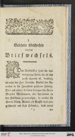I. Gelehrte Geschichte dieses Briefwechsels