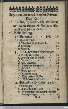 Inhalt und Ordnung der beyden Büchlein