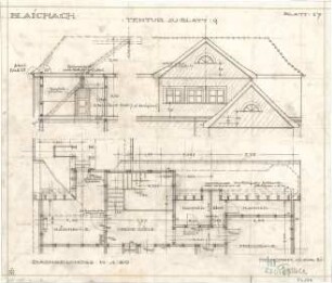 Fischer, Theodor; Blaichach; Haus Gradner - Grundriss DG, Teilansicht, Schnitt