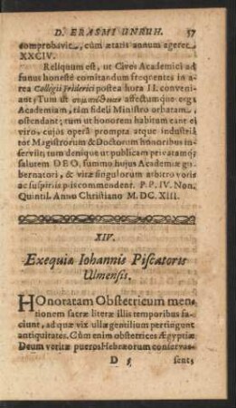 XIV. Exequiae Iohannis Piscatoris Ulmensis.