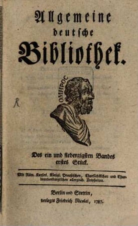 Allgemeine deutsche Bibliothek. 71. 1787