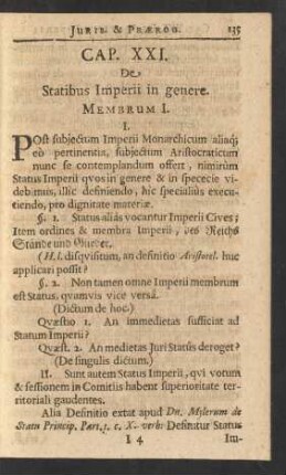 Cap. XXI. De Statibus Imperii in genere.
