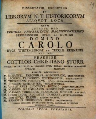 Diss. exeg. in librorum N. T. historicorum aliquot locos, [1]