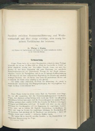 Parallele zwischen Sommerstallfütterung und Weidewirthschaft und über einige wichtige, aber wenig beachtete Verhältnisse der letzteren