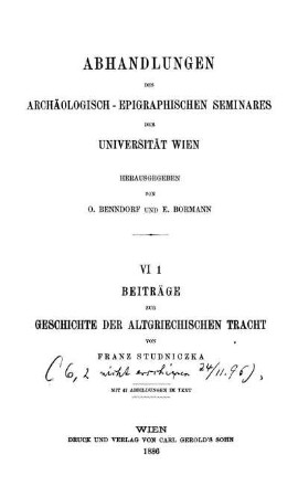 Beiträge zur Geschichte der altgriechischen Tracht
