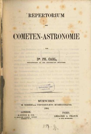 Repertorium der Cometen-Astronomie