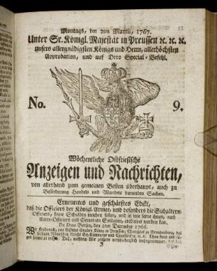 No. 9. Montags, den 2ten Martii, 1767.