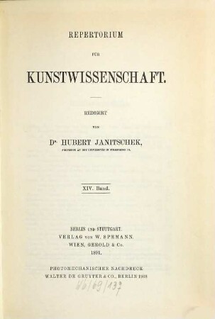 Repertorium für Kunstwissenschaft. 14. 1891