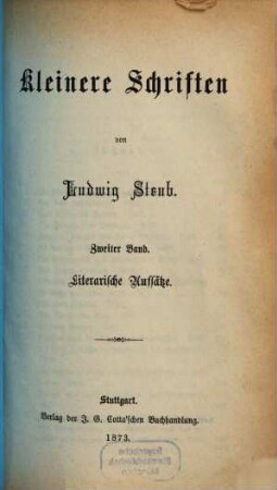 Kleinere Schriften, 2. Literarische Aufsätze