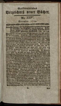 No. XXIV. December 1784.