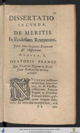 Dissertatio II. De Meritis in Ecclesiam Romanam.