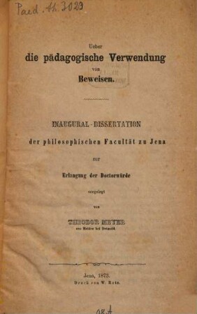 Ueber die pädagogische Verwendung von Beweisen