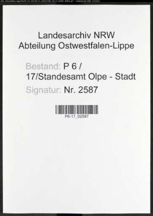 Sterberegister Standesamt Olpe-Stadt