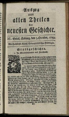 XL. Stück, Coburg, den 3. October, 1759.