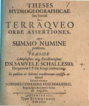 Theses hydrogeographicae, seu breves de terraqueo orbe assertiones