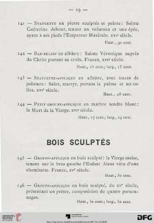 Bois Sculptés (Nr. 145-167)