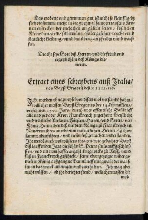 Extract eines schreybens auß Italia/ von Bapst Gregorii deß XIIII. tod.