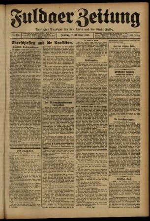 Erste Ausgabe vom Freitag, den 07. Oktober 1921.