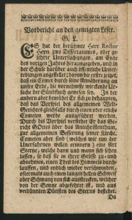 Vorbericht an den geneigten Leser.