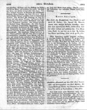Anecdoten-Almanach auf das Jahr 1815. Gesammelt und herausgegeben von Karl Müchler. Mit einem Titelkupf. Berlin, bey Duncker und Humblot. VI. 426 S. in Taschenform.