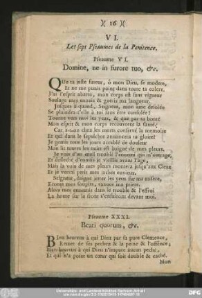VI. Les sept Pseaumes de la Penitence.