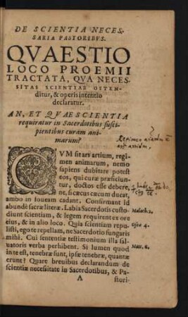 De Scientia Necessaria Pastoribus. Quaestio Loco Proemii Tractata ...