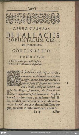 Liber Tertius. De Fallaciis Sophistarum Circa materiam