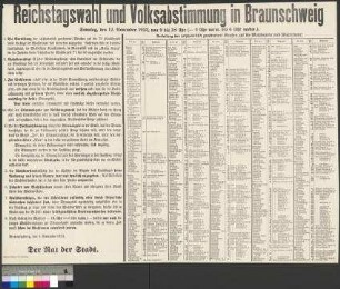 Bekanntmachung der Stadt Braunschweig zur Organisation der Reichstagswahl und Volksabstimmung am 12. November 1933