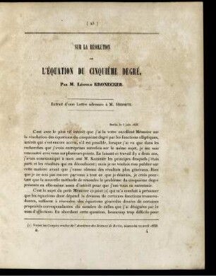 Sur la résolution de l´équation du cinquième degré.