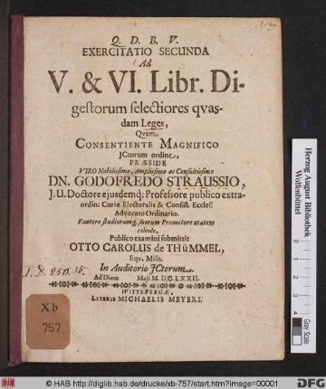 Exercitatio Secunda Ad V. & VI. Libr. Digestorum selectiores quasdam Leges