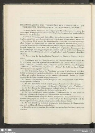 Zusammenfassung Und Vorschläge Zur Verbesserung Der Technischen Arbeitsnormung Im Braunkohlentagebau
