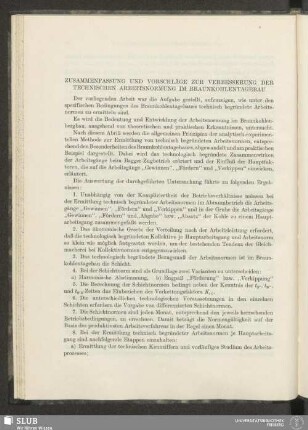 Zusammenfassung Und Vorschläge Zur Verbesserung Der Technischen Arbeitsnormung Im Braunkohlentagebau