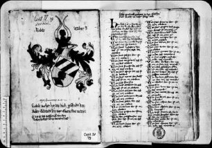 Im Kopfsteg Besitzvermerk Kloster St. Katharina Nürnberg: „Daz puch gehort in daz closter zu sant Kathr[ein] in Nur. prediger orden.“