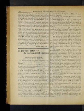 La politique extérieure du Gouvernement Francais.
