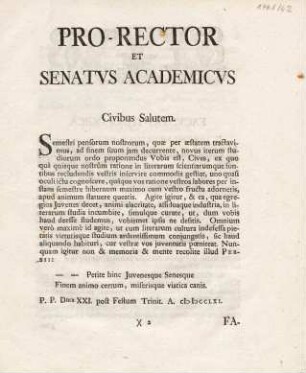 3, Pro-Rector et Senatus Academicus Civibus Salutem.