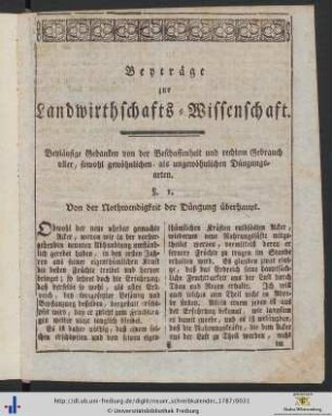 Beyträge zur Landwirthschafts-Wissenschaft.