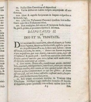 Disputatio II. De Deo Et SS. Trinitate.