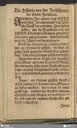 Die Historia von der Zerstöhrung der Stadt Jerusalem