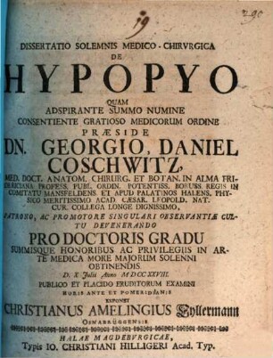 Dissertatio Solemnis Medico-Chirvrgica De Hypopyo