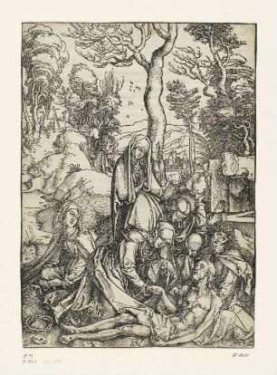 Beweinung Christi, Blatt 9 aus: "Passio domini nostri Jesu ex hieronymo Paduano Dominico Mancino Sedulio et Baptista Mantuano per fratrem Chelidonium collecta cum figuris Alberti Dureri Norici Picoris", Nürnberg 1511