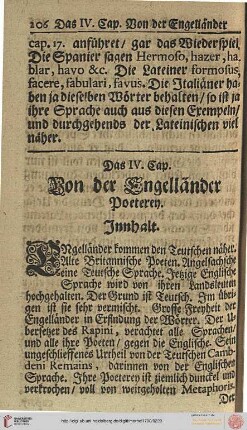 Das IV. Cap.: Von der Engelländer Poeterey