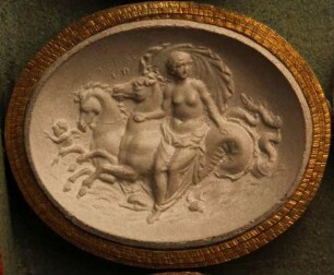 Amphitrite, auf zwei Hippokampen reitend, von einem Amor und Delphin begleitet (Daktyliothek, Erstes Mythologisches Tausend)